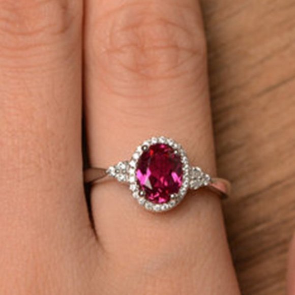 💞 Refine Oval Shiny Red Zircon Ruby Rings for Women, PD320 - Picture 3 of 8